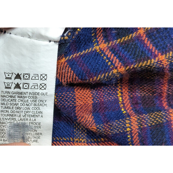 Lucky Brand Plaid Button Down Navy Blue Orange Gold Black Plus Size 1X Flannel - Picture 3 of 7